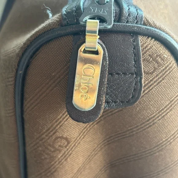 EUC RARE Vintage Chloe Boston Bag. Logo Brown Cloth and Leather (11 x 9) - Picture 6 of 10